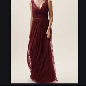 Anthropologie Hitherto Burgundy Samantha Tulle Maxi Dress 4 Bridesmaid Hoco Prom